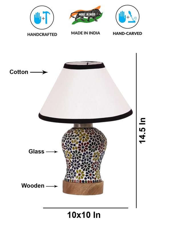 Multicolor Table Lamp | Artistic Mosaic Glass with Sturdy Wood Base | Decorative Ambient Light for Home D�cor | Perfect Blend of Modern & Traditional Style - Model DG107