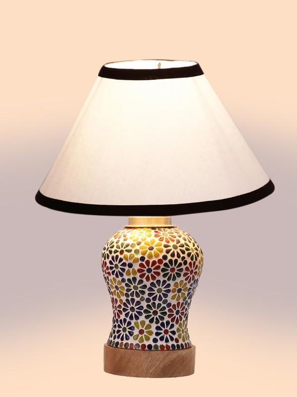 Multicolor Table Lamp | Artistic Mosaic Glass with Sturdy Wood Base | Decorative Ambient Light for Home D�cor | Perfect Blend of Modern & Traditional Style - Model DG107