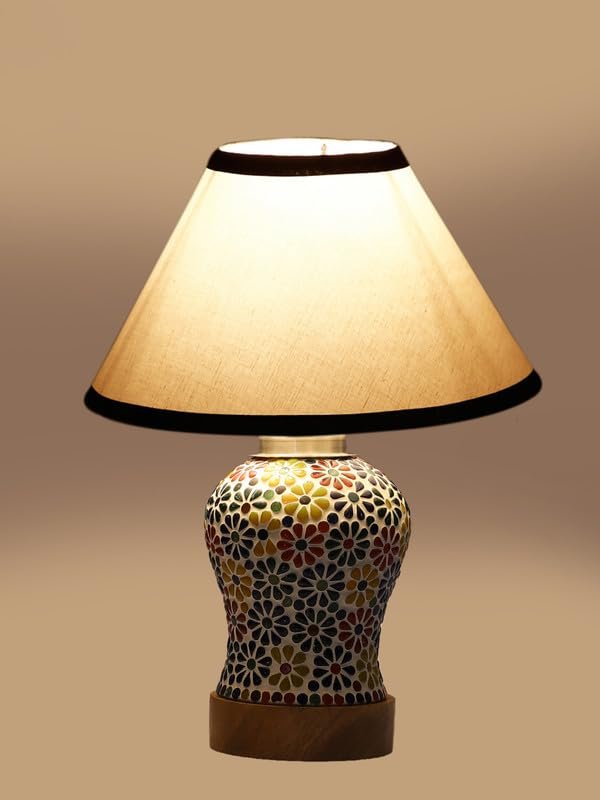 Multicolor Table Lamp | Artistic Mosaic Glass with Sturdy Wood Base | Decorative Ambient Light for Home D�cor | Perfect Blend of Modern & Traditional Style - Model DG107