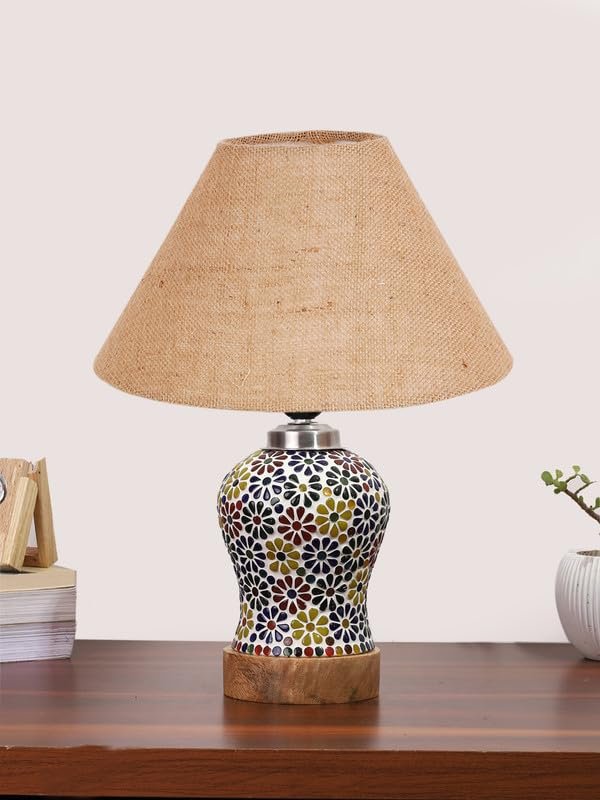 Multicolor Table Lamp | Artistic Mosaic Glass with Sturdy Wood Base | Decorative Ambient Light for Home D�cor | Perfect Blend of Modern & Traditional Style - Model DG108