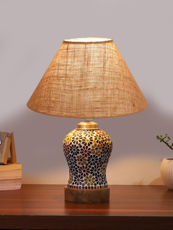Multicolor Table Lamp | Artistic Mosaic Glass with Sturdy Wood Base | Decorative Ambient Light for Home D�cor | Perfect Blend of Modern & Traditional Style - Model DG108