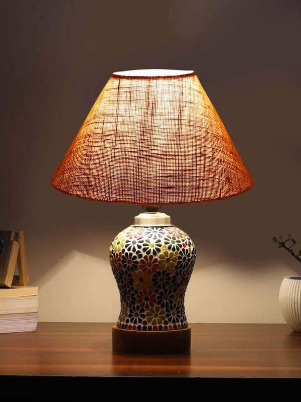 Multicolor Table Lamp | Artistic Mosaic Glass with Sturdy Wood Base | Decorative Ambient Light for Home D�cor | Perfect Blend of Modern & Traditional Style - Model DG108
