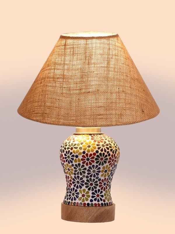 Multicolor Table Lamp | Artistic Mosaic Glass with Sturdy Wood Base | Decorative Ambient Light for Home D�cor | Perfect Blend of Modern & Traditional Style - Model DG108