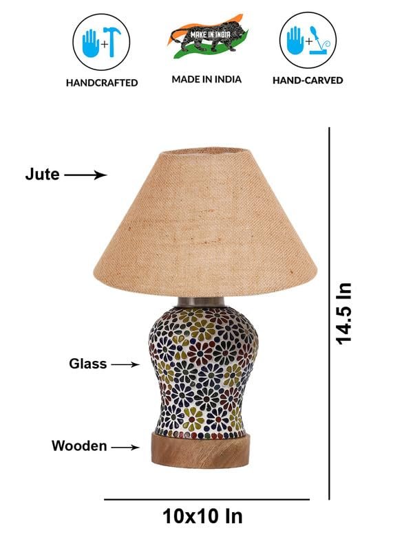 Multicolor Table Lamp | Artistic Mosaic Glass with Sturdy Wood Base | Decorative Ambient Light for Home D�cor | Perfect Blend of Modern & Traditional Style - Model DG108