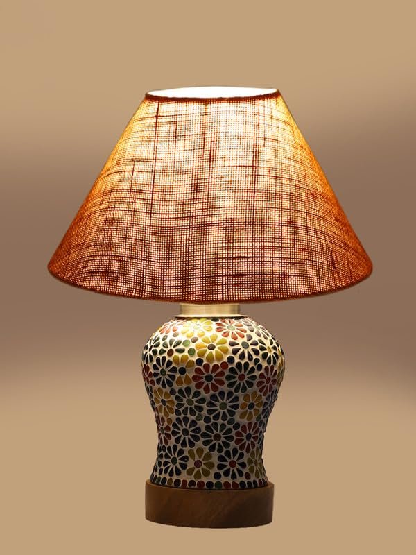 Multicolor Table Lamp | Artistic Mosaic Glass with Sturdy Wood Base | Decorative Ambient Light for Home D�cor | Perfect Blend of Modern & Traditional Style - Model DG108