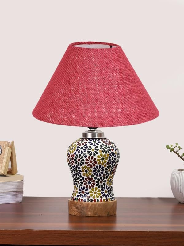 Multicolor Table Lamp | Artistic Mosaic Glass with Sturdy Wood Base | Decorative Ambient Light for Home D�cor | Perfect Blend of Modern & Traditional Style - Model DG109