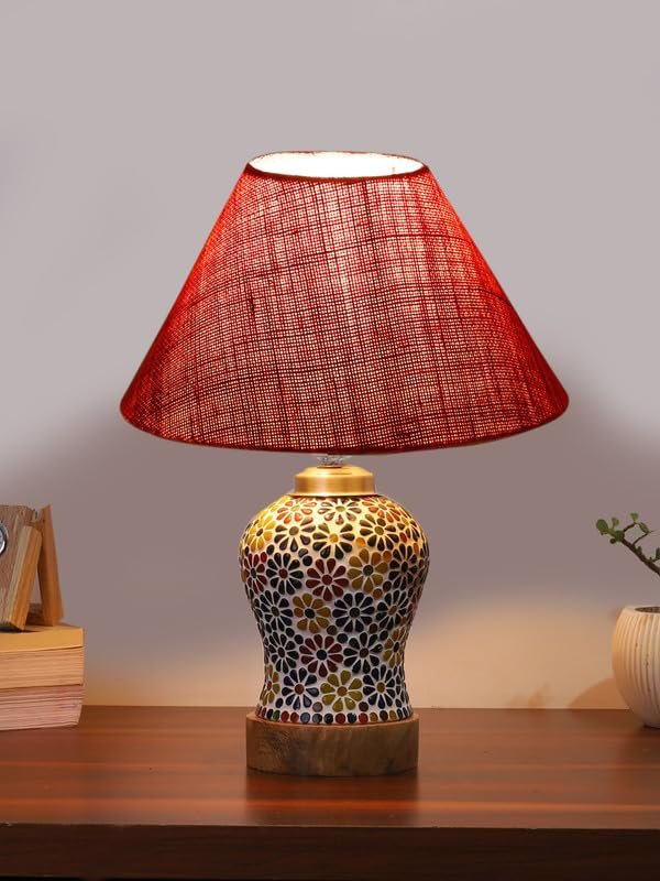Multicolor Table Lamp | Artistic Mosaic Glass with Sturdy Wood Base | Decorative Ambient Light for Home D�cor | Perfect Blend of Modern & Traditional Style - Model DG109