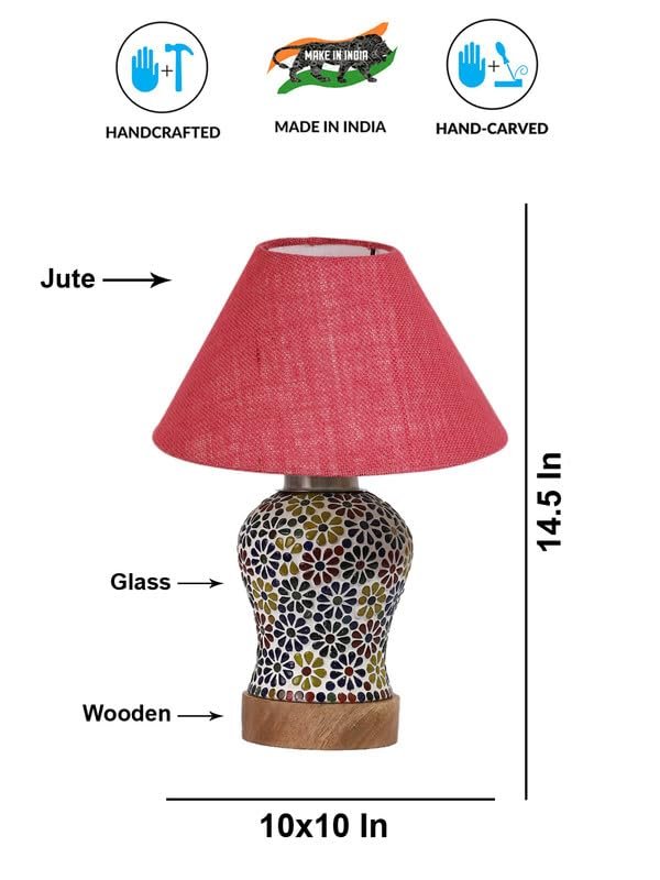 Multicolor Table Lamp | Artistic Mosaic Glass with Sturdy Wood Base | Decorative Ambient Light for Home D�cor | Perfect Blend of Modern & Traditional Style - Model DG109