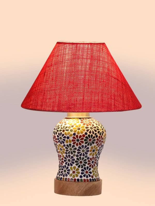 Multicolor Table Lamp | Artistic Mosaic Glass with Sturdy Wood Base | Decorative Ambient Light for Home D�cor | Perfect Blend of Modern & Traditional Style - Model DG109