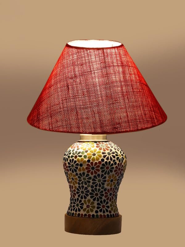 Multicolor Table Lamp | Artistic Mosaic Glass with Sturdy Wood Base | Decorative Ambient Light for Home D�cor | Perfect Blend of Modern & Traditional Style - Model DG109