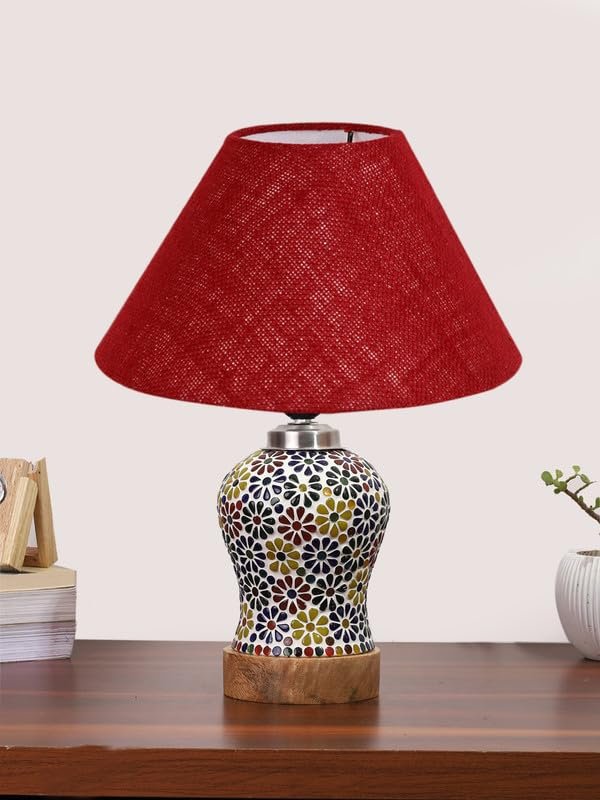 Multicolor Table Lamp | Artistic Mosaic Glass with Sturdy Wood Base | Decorative Ambient Light for Home D�cor | Perfect Blend of Modern & Traditional Style - Model DG110