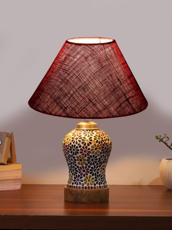 Multicolor Table Lamp | Artistic Mosaic Glass with Sturdy Wood Base | Decorative Ambient Light for Home D�cor | Perfect Blend of Modern & Traditional Style - Model DG110