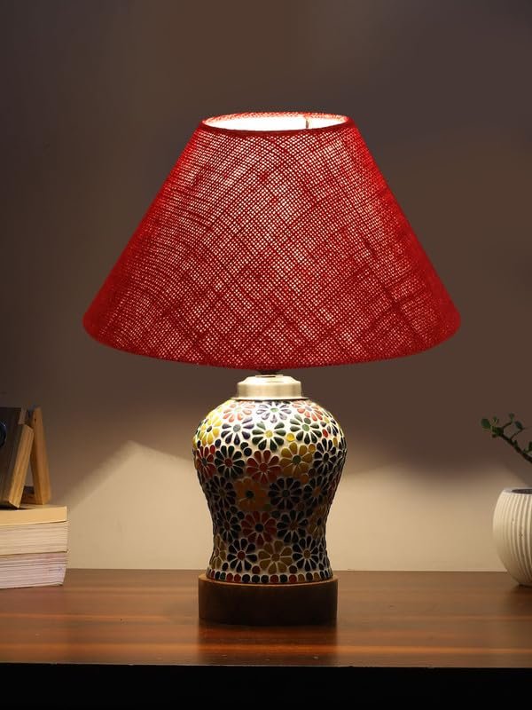 Multicolor Table Lamp | Artistic Mosaic Glass with Sturdy Wood Base | Decorative Ambient Light for Home D�cor | Perfect Blend of Modern & Traditional Style - Model DG110