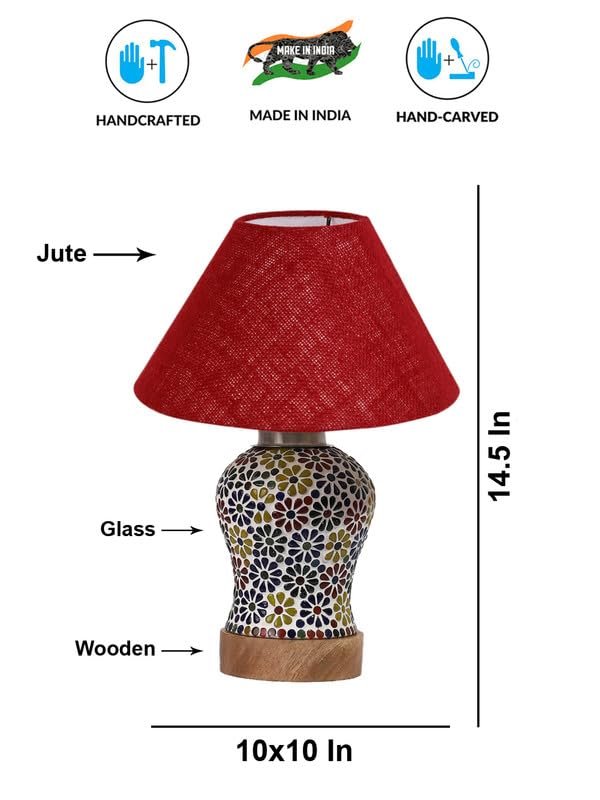 Multicolor Table Lamp | Artistic Mosaic Glass with Sturdy Wood Base | Decorative Ambient Light for Home D�cor | Perfect Blend of Modern & Traditional Style - Model DG110