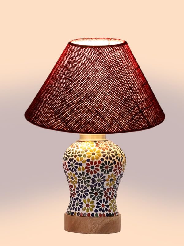 Multicolor Table Lamp | Artistic Mosaic Glass with Sturdy Wood Base | Decorative Ambient Light for Home D�cor | Perfect Blend of Modern & Traditional Style - Model DG110