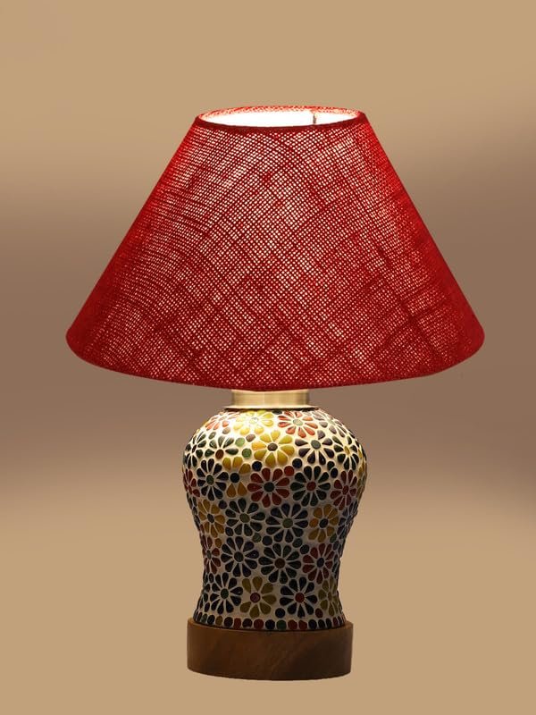 Multicolor Table Lamp | Artistic Mosaic Glass with Sturdy Wood Base | Decorative Ambient Light for Home D�cor | Perfect Blend of Modern & Traditional Style - Model DG110