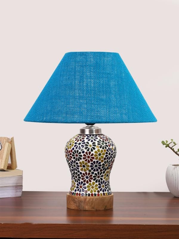 Multicolor Table Lamp | Artistic Mosaic Glass with Sturdy Wood Base | Decorative Ambient Light for Home D�cor | Perfect Blend of Modern & Traditional Style - Model DG111