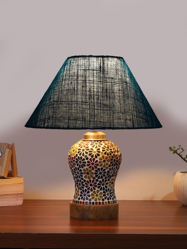 Multicolor Table Lamp | Artistic Mosaic Glass with Sturdy Wood Base | Decorative Ambient Light for Home D�cor | Perfect Blend of Modern & Traditional Style - Model DG111