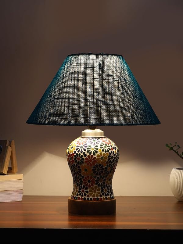 Multicolor Table Lamp | Artistic Mosaic Glass with Sturdy Wood Base | Decorative Ambient Light for Home D�cor | Perfect Blend of Modern & Traditional Style - Model DG111