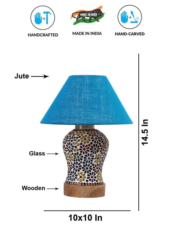 Multicolor Table Lamp | Artistic Mosaic Glass with Sturdy Wood Base | Decorative Ambient Light for Home D�cor | Perfect Blend of Modern & Traditional Style - Model DG111