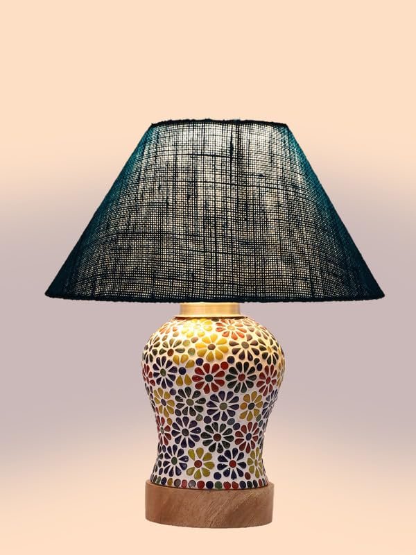 Multicolor Table Lamp | Artistic Mosaic Glass with Sturdy Wood Base | Decorative Ambient Light for Home D�cor | Perfect Blend of Modern & Traditional Style - Model DG111