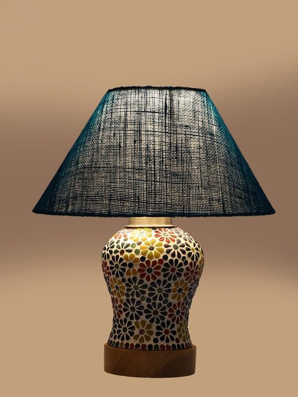 Multicolor Table Lamp | Artistic Mosaic Glass with Sturdy Wood Base | Decorative Ambient Light for Home D�cor | Perfect Blend of Modern & Traditional Style - Model DG111
