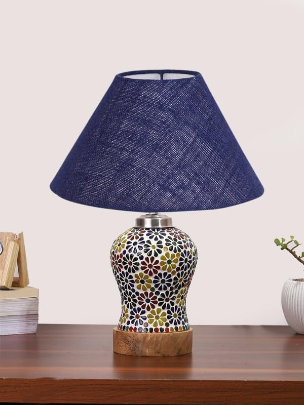 Multicolor Table Lamp | Artistic Mosaic Glass with Sturdy Wood Base | Decorative Ambient Light for Home D�cor | Perfect Blend of Modern & Traditional Style - Model DG112