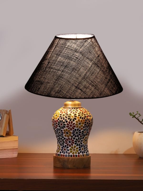 Multicolor Table Lamp | Artistic Mosaic Glass with Sturdy Wood Base | Decorative Ambient Light for Home D�cor | Perfect Blend of Modern & Traditional Style - Model DG112