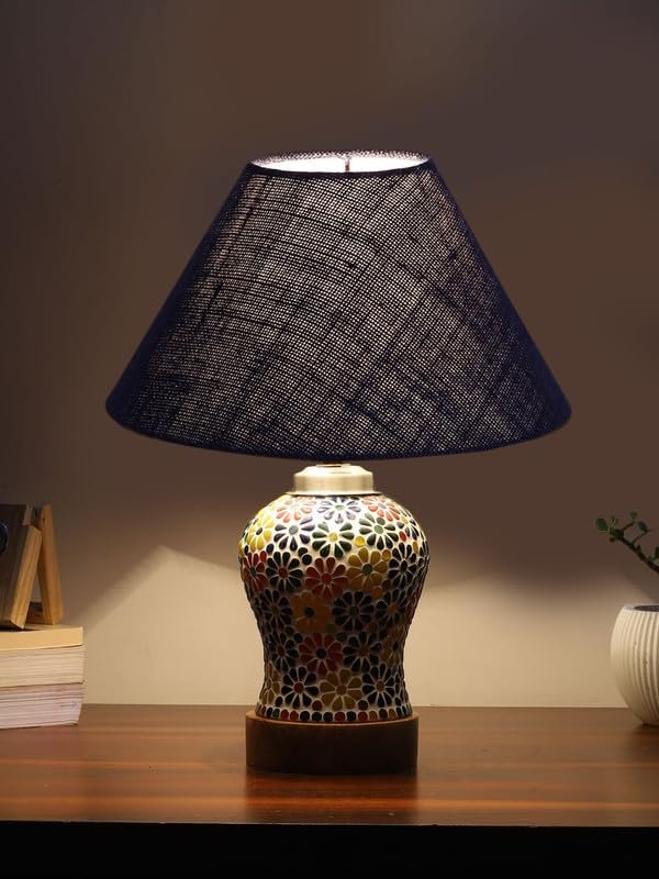 Multicolor Table Lamp | Artistic Mosaic Glass with Sturdy Wood Base | Decorative Ambient Light for Home D�cor | Perfect Blend of Modern & Traditional Style - Model DG112