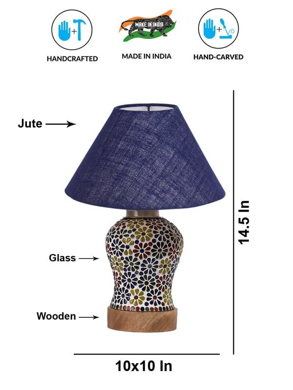Multicolor Table Lamp | Artistic Mosaic Glass with Sturdy Wood Base | Decorative Ambient Light for Home D�cor | Perfect Blend of Modern & Traditional Style - Model DG112