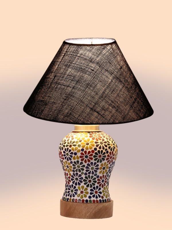 Multicolor Table Lamp | Artistic Mosaic Glass with Sturdy Wood Base | Decorative Ambient Light for Home D�cor | Perfect Blend of Modern & Traditional Style - Model DG112