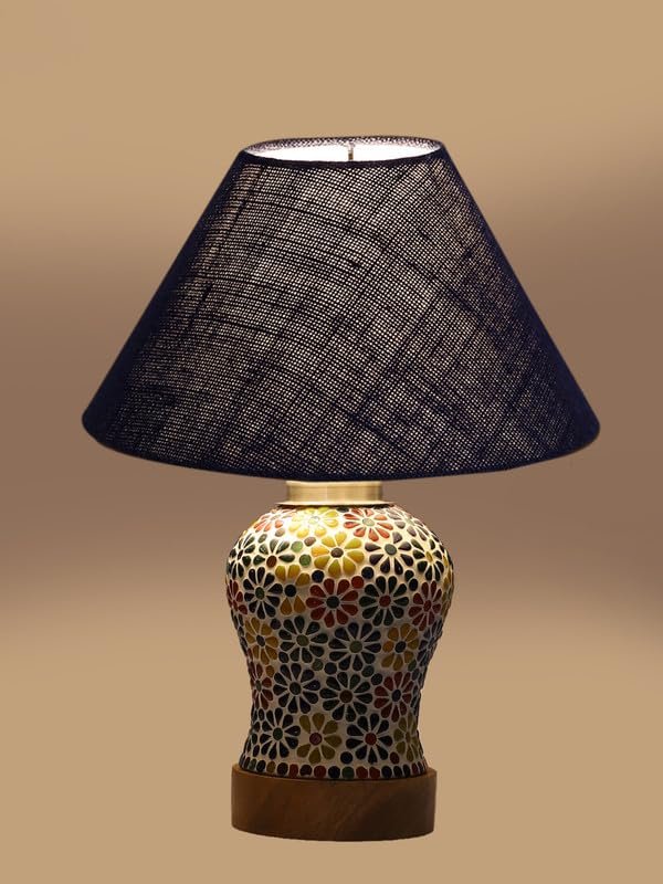 Multicolor Table Lamp | Artistic Mosaic Glass with Sturdy Wood Base | Decorative Ambient Light for Home D�cor | Perfect Blend of Modern & Traditional Style - Model DG112