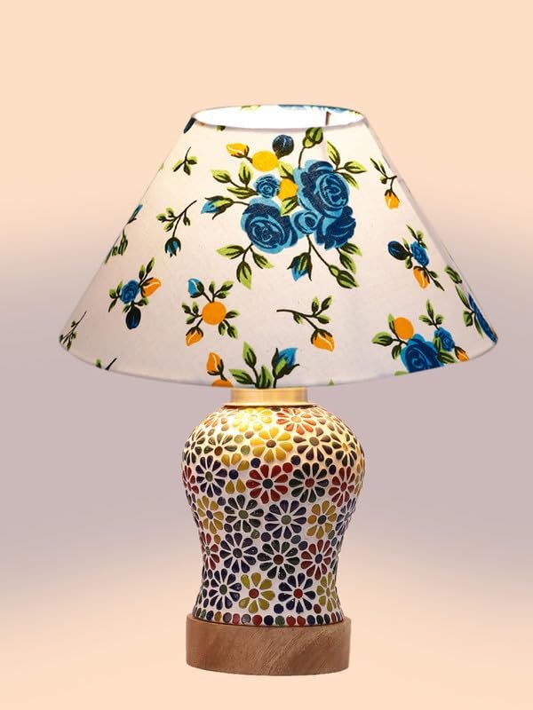 Multicolor Table Lamp | Artistic Mosaic Glass with Sturdy Wood Base | Decorative Ambient Light for Home D�cor | Perfect Blend of Modern & Traditional Style - Model DG113