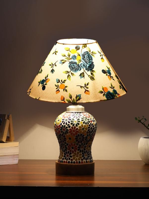 Multicolor Table Lamp | Artistic Mosaic Glass with Sturdy Wood Base | Decorative Ambient Light for Home D�cor | Perfect Blend of Modern & Traditional Style - Model DG113
