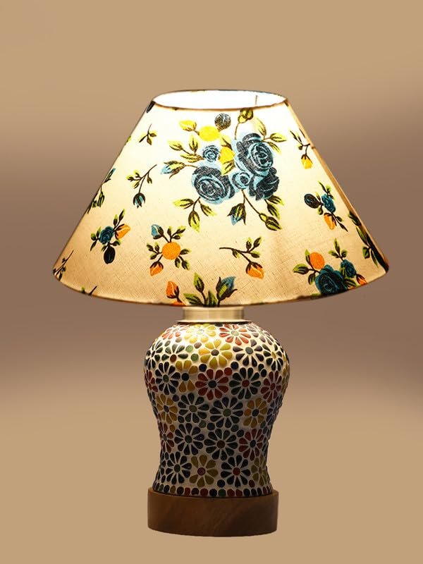 Multicolor Table Lamp | Artistic Mosaic Glass with Sturdy Wood Base | Decorative Ambient Light for Home D�cor | Perfect Blend of Modern & Traditional Style - Model DG113