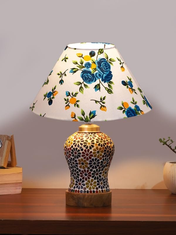 Multicolor Table Lamp | Artistic Mosaic Glass with Sturdy Wood Base | Decorative Ambient Light for Home D�cor | Perfect Blend of Modern & Traditional Style - Model DG113