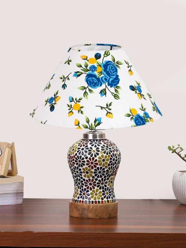 Multicolor Table Lamp | Artistic Mosaic Glass with Sturdy Wood Base | Decorative Ambient Light for Home D�cor | Perfect Blend of Modern & Traditional Style - Model DG113