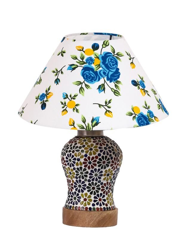 Multicolor Table Lamp | Artistic Mosaic Glass with Sturdy Wood Base | Decorative Ambient Light for Home D�cor | Perfect Blend of Modern & Traditional Style - Model DG113