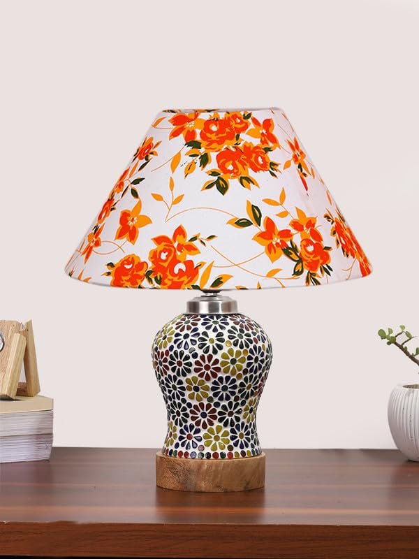 Multicolor Table Lamp | Artistic Mosaic Glass with Sturdy Wood Base | Decorative Ambient Light for Home D�cor | Perfect Blend of Modern & Traditional Style - Model DG114
