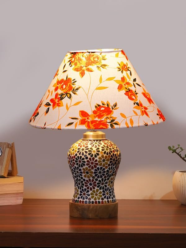 Multicolor Table Lamp | Artistic Mosaic Glass with Sturdy Wood Base | Decorative Ambient Light for Home D�cor | Perfect Blend of Modern & Traditional Style - Model DG114