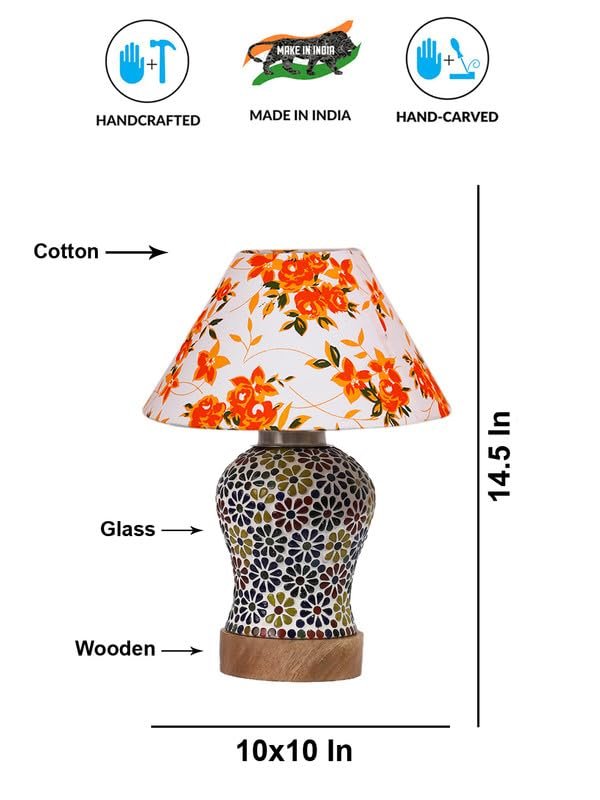 Multicolor Table Lamp | Artistic Mosaic Glass with Sturdy Wood Base | Decorative Ambient Light for Home D�cor | Perfect Blend of Modern & Traditional Style - Model DG114