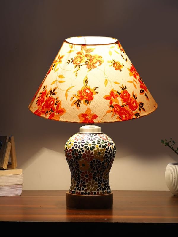 Multicolor Table Lamp | Artistic Mosaic Glass with Sturdy Wood Base | Decorative Ambient Light for Home D�cor | Perfect Blend of Modern & Traditional Style - Model DG114