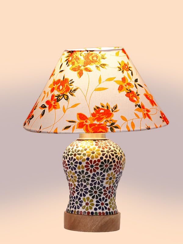 Multicolor Table Lamp | Artistic Mosaic Glass with Sturdy Wood Base | Decorative Ambient Light for Home D�cor | Perfect Blend of Modern & Traditional Style - Model DG114