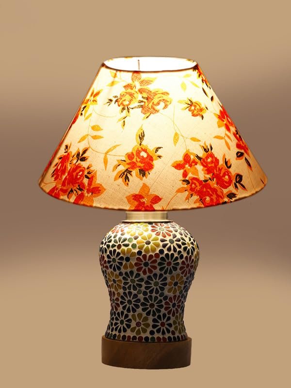 Multicolor Table Lamp | Artistic Mosaic Glass with Sturdy Wood Base | Decorative Ambient Light for Home D�cor | Perfect Blend of Modern & Traditional Style - Model DG114