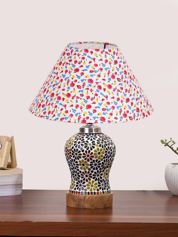 Multicolor Table Lamp | Artistic Mosaic Glass with Sturdy Wood Base | Decorative Ambient Light for Home D�cor | Perfect Blend of Modern & Traditional Style - Model DG115