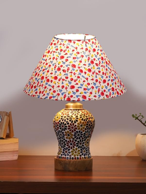 Multicolor Table Lamp | Artistic Mosaic Glass with Sturdy Wood Base | Decorative Ambient Light for Home D�cor | Perfect Blend of Modern & Traditional Style - Model DG115