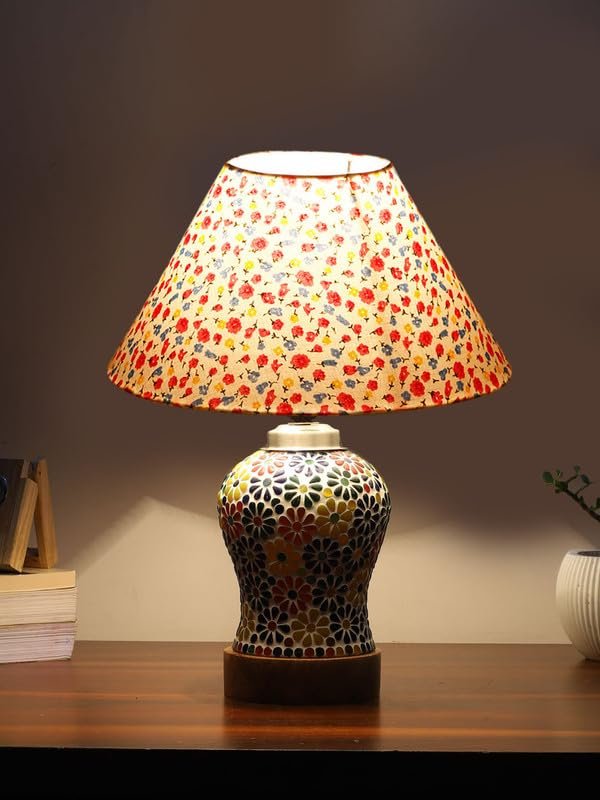 Multicolor Table Lamp | Artistic Mosaic Glass with Sturdy Wood Base | Decorative Ambient Light for Home D�cor | Perfect Blend of Modern & Traditional Style - Model DG115