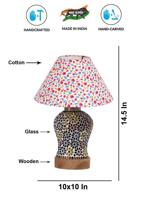 Multicolor Table Lamp | Artistic Mosaic Glass with Sturdy Wood Base | Decorative Ambient Light for Home D�cor | Perfect Blend of Modern & Traditional Style - Model DG115