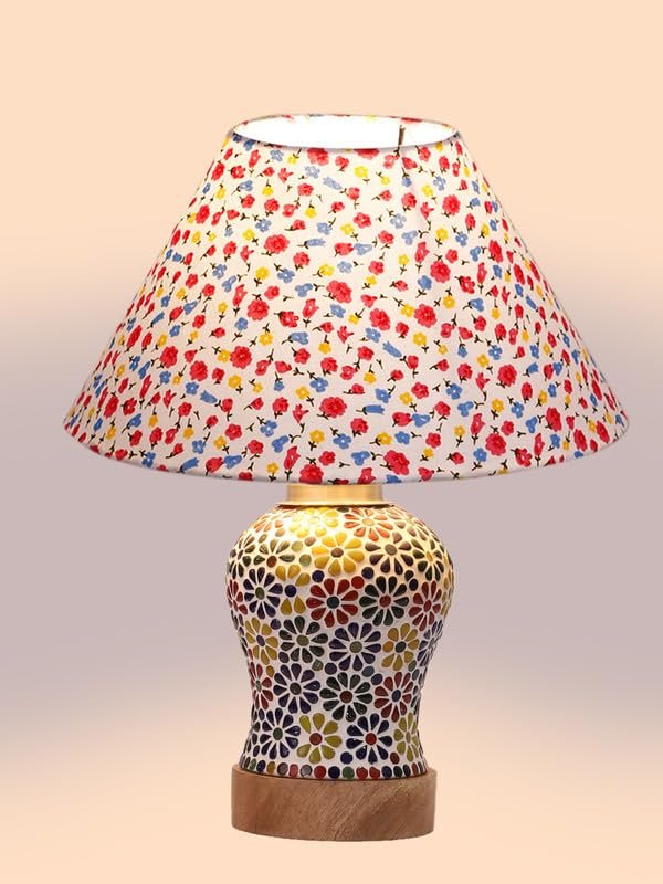 Multicolor Table Lamp | Artistic Mosaic Glass with Sturdy Wood Base | Decorative Ambient Light for Home D�cor | Perfect Blend of Modern & Traditional Style - Model DG115
