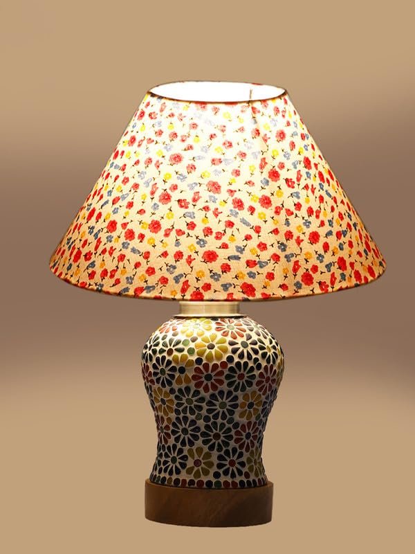 Multicolor Table Lamp | Artistic Mosaic Glass with Sturdy Wood Base | Decorative Ambient Light for Home D�cor | Perfect Blend of Modern & Traditional Style - Model DG115